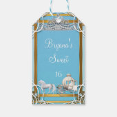 ブルー金ゴールドプリンセスクラウン&キャリッジスウィート16パーティー ギフトタグ (裏面)