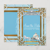 ブルー金ゴールドプリンセスクラウン&キャリッジ日付を保存 案内ポストカード (正面/裏面)