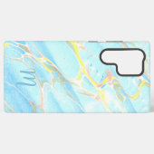 ブルー金ゴールドプリント大理石サマーカスタムモノグラム SAMSUNG GALAXYケース (裏面横)