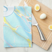 ブルー金ゴールドプリント大理石パターンカスタムモノグラム キッチンタオル (四つ折り)