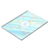 ブルー金ゴールドプリント大理石パターンカスタムモノグラム ノートブック (左側)