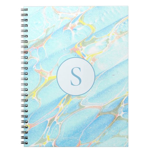 ブルー金ゴールドプリント大理石パターンカスタムモノグラム ノートブック (正面)