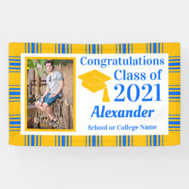 ブルー金ゴールドプレイドスクールカラー卒業 横断幕