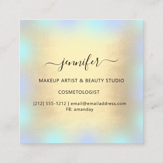 ブルー金ゴールドプロフェッショナルメイクアップグリッター スクエア名刺 (裏面)