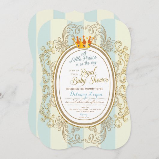ブルー金ゴールドプ王室のリンスベビーシャワー招待状 招待状 (正面/裏面)