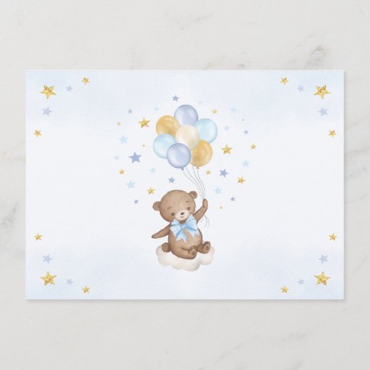 ブルー金ゴールドベア熱気球男の赤ちゃん本 エンクロージャーカード (裏面)