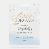 ブルー金ゴールドベビーの夢の赤ちゃんシャワーへようこそ アクリルサイン (正面)