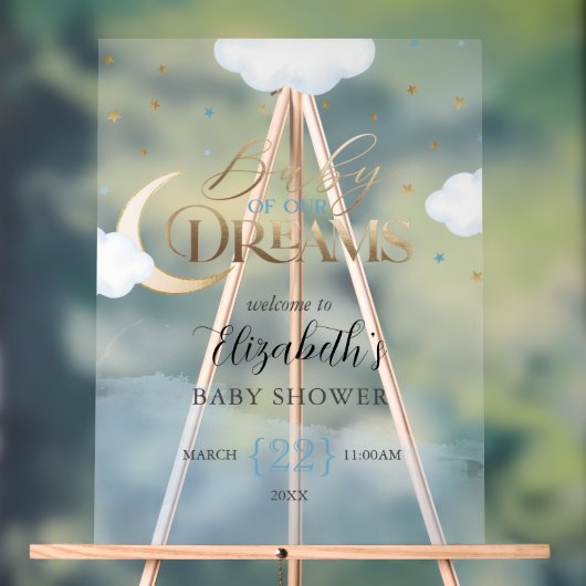 ブルー金ゴールドベビーの夢の赤ちゃんシャワーへようこそ アクリルサイン (ニュートラル)