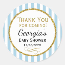 ブルー金ゴールドベビーシャワーサンキュー来メッセージカード