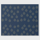 ブルー金ゴールドホリデーパターエレガントンクラシッククリスマス ラッピングペーパー (フラット)