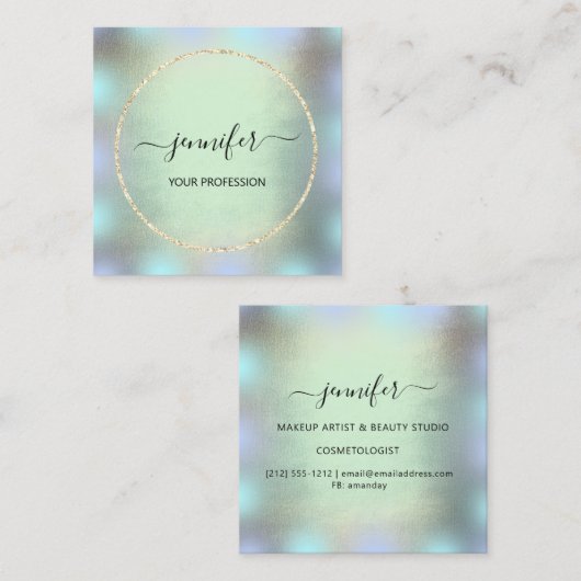 ブルー金ゴールドホログラフプロフェッショナルメイクアップスモーキー スクエア名刺 (正面/裏面)