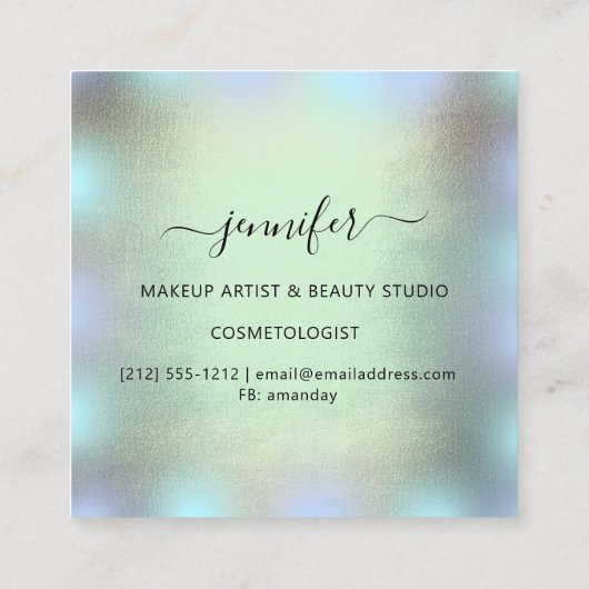 ブルー金ゴールドホログラフプロフェッショナルメイクアップスモーキー スクエア名刺 (裏面)