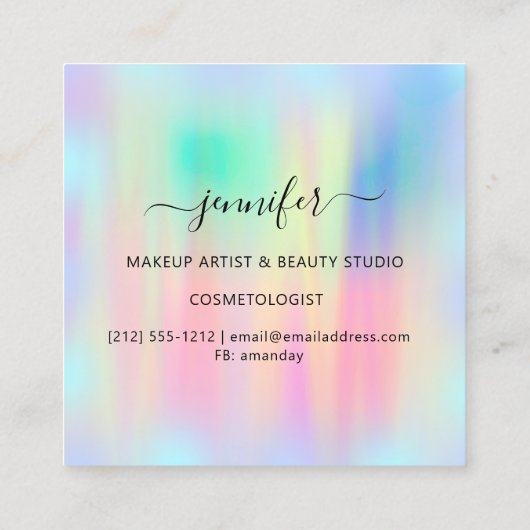 ブルー金ゴールドホログラフプロフェッショナルメイクアップブティック スクエア名刺 (裏面)