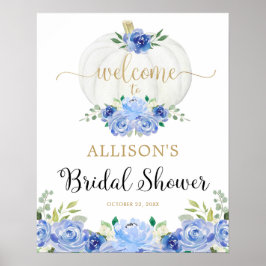 ブルー金ゴールドホワイトカボチャブライダルシャワーウェルカムサイン ポスター