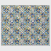 ブルー金ゴールドホワイトクリスマススノーフレーク ラッピングペーパー (フラット)