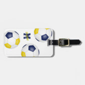 ブルー金ゴールドホワイトチームカラーズガールズサッカー ラゲッジタグ (正面横)