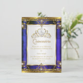 ブルー金ゴールドホワイトパールプリンセスキンセアニェラ 招待状 (スタンド正面)