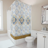 ブルー金ゴールドホワイトビエトリタラベラアズレジョルックタイル シャワーカーテン (インサイチュ)