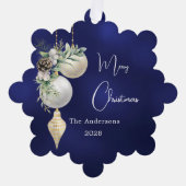 ブルー金ゴールドホワイトボードクリスマス オーナメントカード (正面)