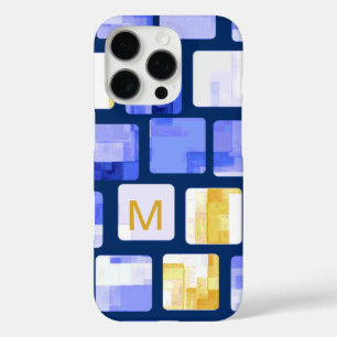 ブルー金ゴールドホワイトモザイクモノグラムiPhoneケース iPhone 16 Proケース