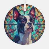 ブルー金ゴールドボストンテリア犬ステンド ガラスオーナメント (裏面)