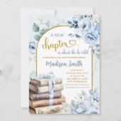 ブルー金ゴールドボーイストーリーブックテーマベビーシャワー 招待状 (正面)