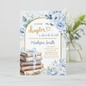 ブルー金ゴールドボーイストーリーブックテーマベビーシャワー 招待状 (スタンド正面)