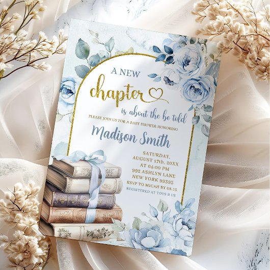 ブルー金ゴールドボーイストーリーブックテーマベビーシャワー 招待状
