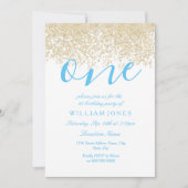 ブルー金ゴールドボーイズ1st誕生日パーティー招待状 招待状 (正面)