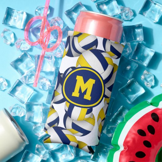 ブルー金ゴールドボールパターンスポモノグラムのート スリム缶クーラー (インサイチュ 夏)