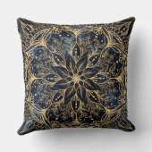 ブルー金ゴールドポインセチアフラワーマンダラ クッション (裏面)