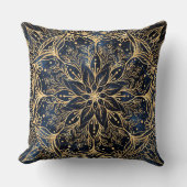 ブルー金ゴールドポインセチアフラワーマンダラ クッション (正面)