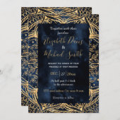 ブルー金ゴールドポインセチアフラワーマンダラ 招待状 (正面/裏面)