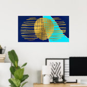 ブルー金ゴールドポスター抽象芸術モダンコラージュウォールアート ポスター (ホームオフィス)