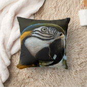 ブルー金ゴールドマコー顔クローズアップ枕 クッション (ブランケット)