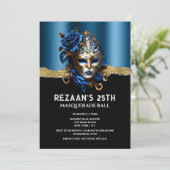 ブルー金ゴールドマスカレードバラヴェネチアンマスクグリッツグラム 招待状 (スタンド正面)