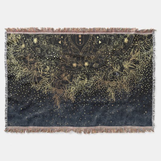 ブルー金ゴールドマンダラフローラ スローブランケット (正面)