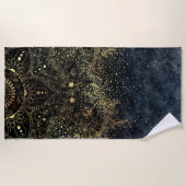 ブルー金ゴールドマンダラフローラ ビーチタオル (正面)