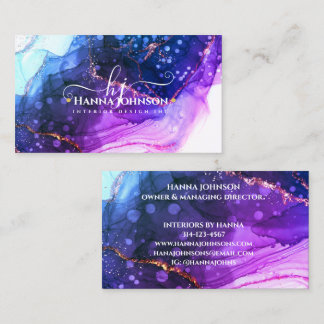 ブルー金ゴールドマーブルアゲートモノグラムイニシャルゲード 名刺