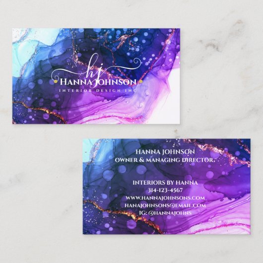 ブルー金ゴールドマーブルアゲートモノグラムイニシャルゲード 名刺 (正面/裏面)