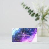 ブルー金ゴールドマーブルアゲートモノグラムイニシャルゲード 名刺 (スタンド正面)