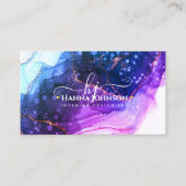 ブルー金ゴールドマーブルアゲートモノグラムイニシャルゲード 名刺 (正面)