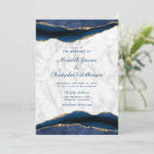 ブルー金ゴールドマーブルアゲート結婚式招待状 招待状 (スタンド正面)