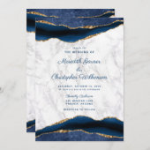 ブルー金ゴールドマーブルアゲート結婚式招待状 招待状 (正面/裏面)