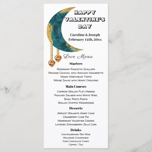 ブルー金ゴールドムーンオレンジハート宝石バレンタインデー メニュー (正面)