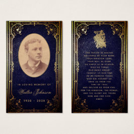 ブルー金ゴールドメモリアル葬儀ヴィンテージ祈りの言葉カード