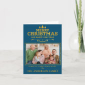 ブルー金ゴールドメリークリスマスハッピーニューイヤー写真 シーズンカード (正面)