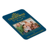 ブルー金ゴールドメリークリスマスハッピーニューイヤー写真 マグネット (右側)