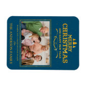 ブルー金ゴールドメリークリスマスハッピーニューイヤー写真 マグネット (横)