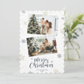 ブルー金ゴールドメリークリスマス2写真 シーズンカード (スタンド正面)